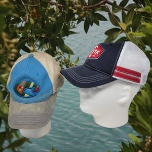2 Costa Del Mar Hat Cap Mesh Mens adjustable distressed